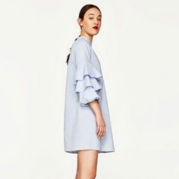 Zara Dresses & Skirts - Zara Ruffle Sleeved Baby Blue Dress